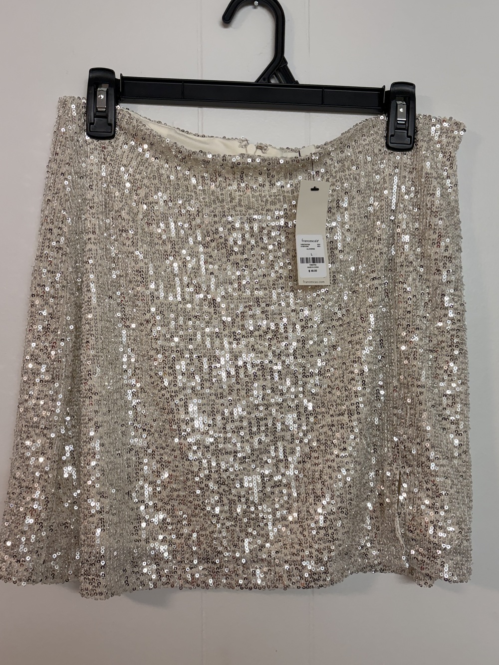Francesca's Champagne Sequin Mini Skirt Women's Size L Party Holiday Sparkle